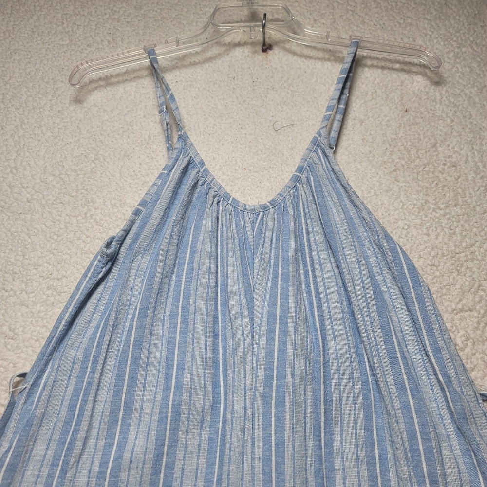 Roxy Riviera Striped Linen Blend Wide Leg Jumpsuit Blue White Large RO80515AQBP5 - Picture 13 of 15